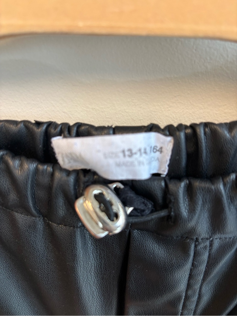 ZARA Black Faux Leather Jogger Pants with Drawstring Toggle, girls 13-14